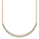 14k Two-Tone Textured Woven Curved Bar with Long Link 17 inch Necklace Plus 2 inch Extender